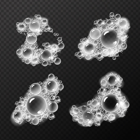 Soap foam realistic bubbles collection of four isolated images with heavy seed on transparent background vector illustrationのイラスト素材