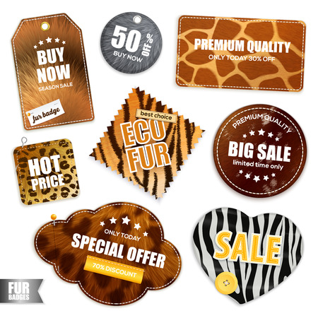 Collection of badges and labels for big sale with fur texture design realistic vector illustrationのイラスト素材