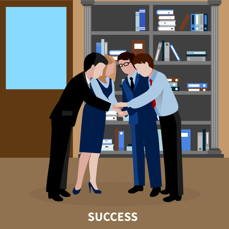 Teamwork human resources flat background with group of colleagues working together vector illustrationのイラスト素材