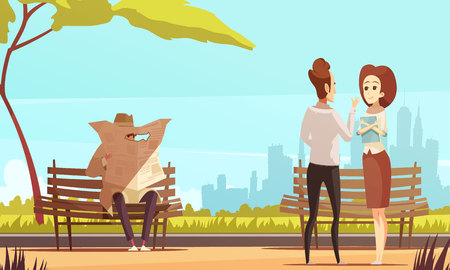 Spy composition with view of urban city park and people characters with private detective tracing a couple vector illustrationのイラスト素材