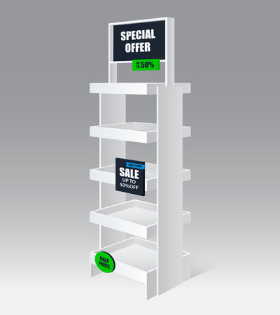 Sale promotion shelf blank empty realistic template with black green half price special offers advertising vector illustration のイラスト素材
