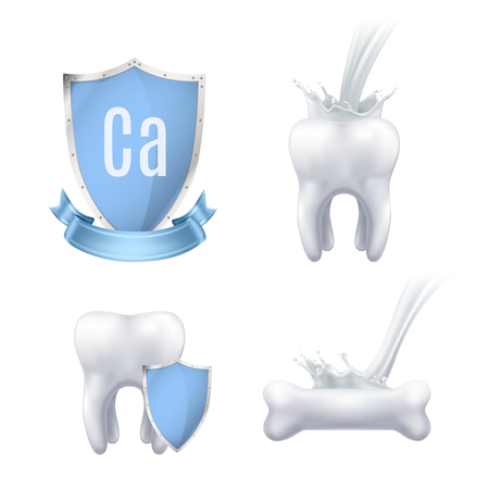 Calcium protection realistic icons collectionのイラスト素材