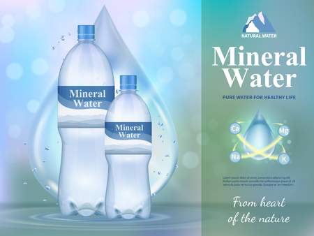 Mineral water composition with healthy life symbols realistic vector illustrationのイラスト素材