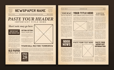 Old vintage newspaper 2 realistic pages templates for you title header edition name text isolated vector illustration のイラスト素材