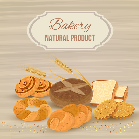 Bread poster with bakery natural product symbols flat vector illustrationのイラスト素材