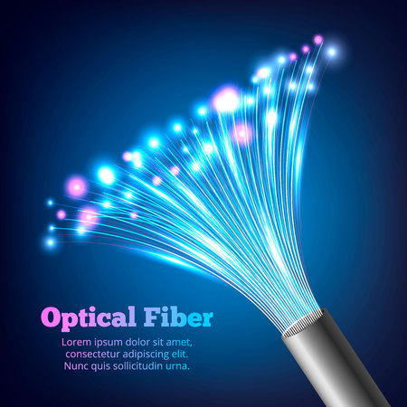 Electric cables optic fibers realistic composition with multicolor bright and gradient effect vector illustrationのイラスト素材