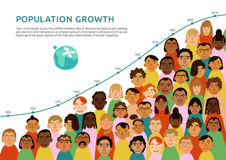 International human faces infographics with chart of earth population growth flat vector illustrationのイラスト素材