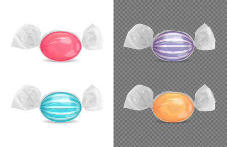 Realistic transparent bright sweets package set isolated vector illustrationのイラスト素材
