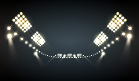 Stadium floodlights realistic background with bright lights symbols vector illustrationのイラスト素材
