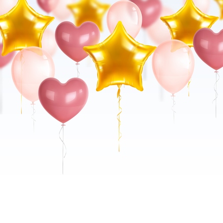 Party balloons realistic composition with golden and pink balloons vector illustrationのイラスト素材