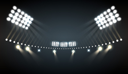 Stadium lights realistic background with sports and technology symbols vector illustrationのイラスト素材