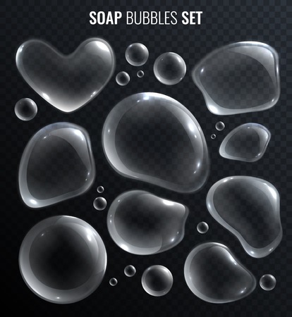 Soap bubbles realistic set isolated on transparent background vector illustrationのイラスト素材