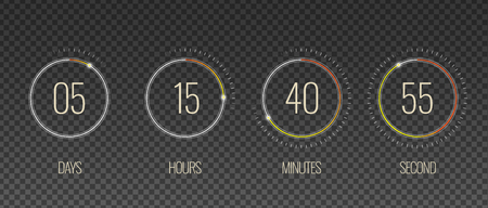Interface countdown transparent set with hour and minute symbols realistic isolated vector illustrationのイラスト素材