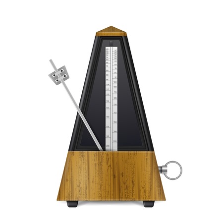 Mechanical wooden swinging metronome in retro style isolated on white background realistic vector illustrationのイラスト素材