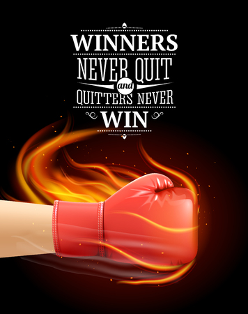 Winners and quitters quotes with sports symbols and boxing realistic vector illustrationのイラスト素材