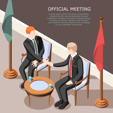 Politicians during hand shake at official meeting isometric background vector illustrationのイラスト素材