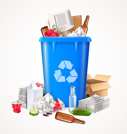 Trash and waste concept with food glass and paper realistic vector illustrationのイラスト素材