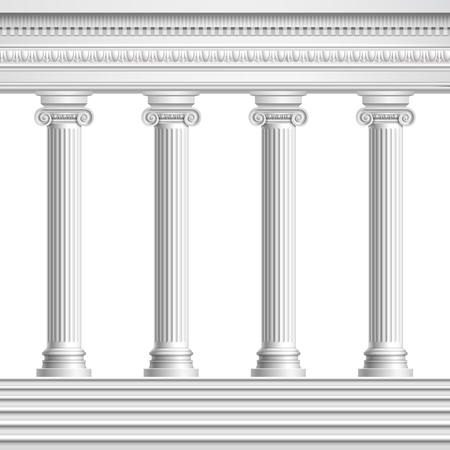 Architectural element colonnade from realistic antique columns with decorated ceiling and base with stairs vector illustrationのイラスト素材