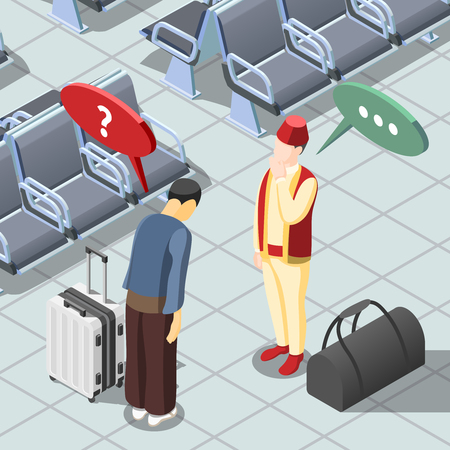 Two men from japan greeting each other isometric background 3d vector illustrationのイラスト素材