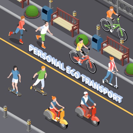 Personal eco transportation composition with personal mobility symbols isometric vector illustrationのイラスト素材