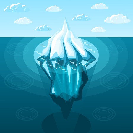 Winter landscaping iceberg with pointed top and reflection on background of sky and sea isometric vector illustrationのイラスト素材