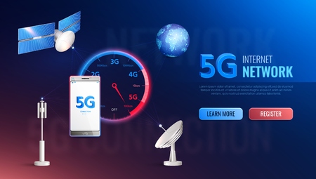 Modern internet technology realistic site design with information about high speed 5g standard data communication vector illustrationのイラスト素材