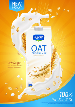 Oatmeal milk realistic poster as advertising illustration of original organic product without dairy and sugar vector illustrationのイラスト素材
