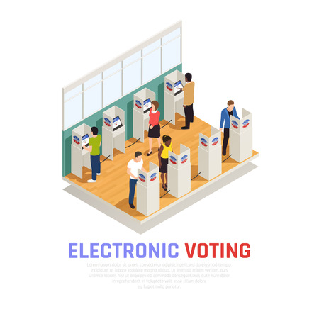 Elections and voting isometric composition with electronic elections symbols vector illustrationのイラスト素材
