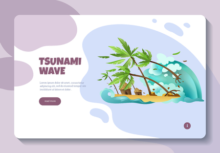 Natural disasters online information concept banner web page design with tsunami wave read more button vector illustrationのイラスト素材