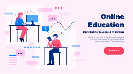 Online education website page design with online courses and programs  symbols flat vector illustrationのイラスト素材