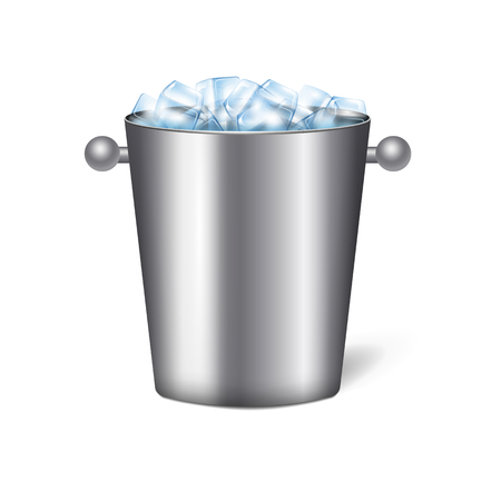 Colored isolated realistic champagne bucket ice composition metal bucket with round handles vector illustrationのイラスト素材