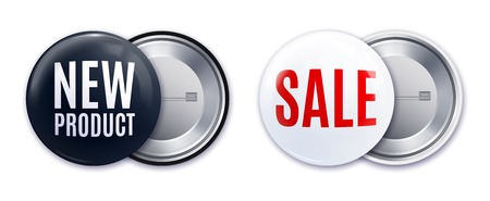 New product badge realistic black white mockup set isolated vector illustrationのイラスト素材