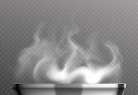 White steam over pan realistic design concept on transparent background vector illustration