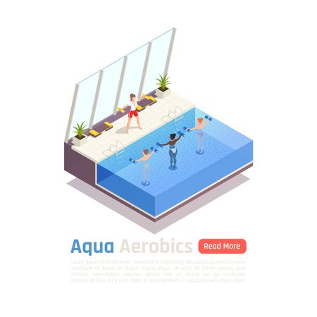 Water aerobic calories burning training isometric composition with aqua dumbbells exercise in modern swimming pool vector illustration  のイラスト素材