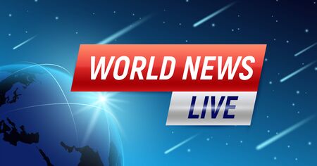 Breaking world news background composition of box captions with text and earth globe with falling stars vector illustrationのイラスト素材