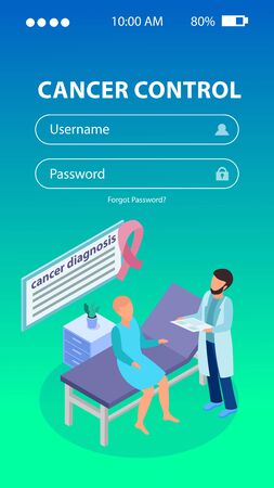 Cancer control medical center smartphone login screen isometricのイラスト素材