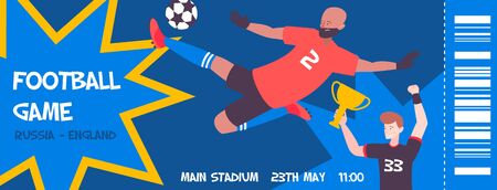 Sport ticket design composition with flat characters of football national team players editable text and barcode vector illustrationのイラスト素材