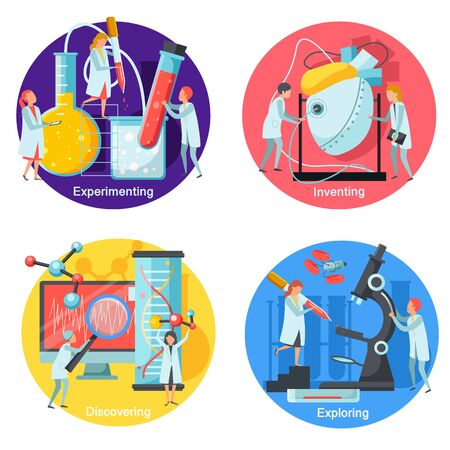 Future technology concept icons set with inventing and discovering symbols flat isolated vector illustrationのイラスト素材