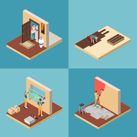 Home repair worker concept icons set isometric isolated vector illustrationのイラスト素材