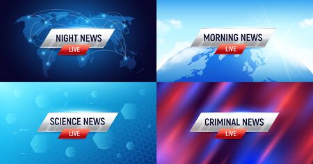 Breaking news set of four horizontal compositions with editable text captions on-screen graphics with illustrationのイラスト素材