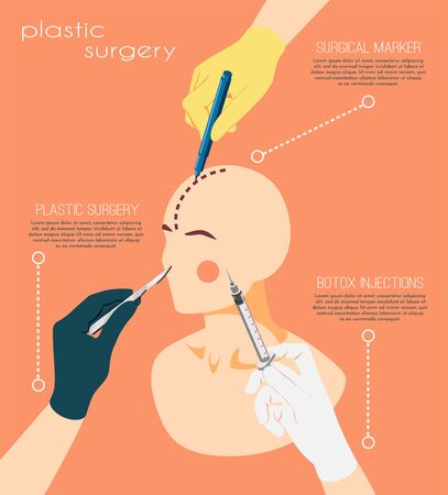 Plastic surgery isometric background with female face silhouette surgical instruments and marker 3d vector illustrationのイラスト素材