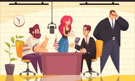 Radio show with politician interview on air symbols flat vector illustrationのイラスト素材
