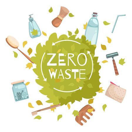 Zero waste concept with new technology symbols flat vector illustrationのイラスト素材