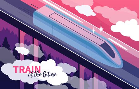 High speed rail of future safe clean transportation technologies isometric poster with elevated rapid train vector illustration のイラスト素材