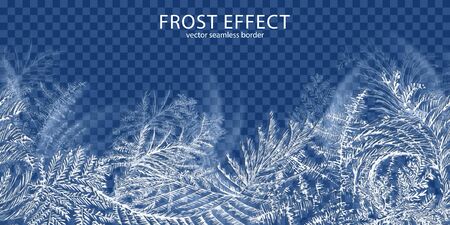 Frost effect transparent background with winter time symbols realistic vector illustrationのイラスト素材