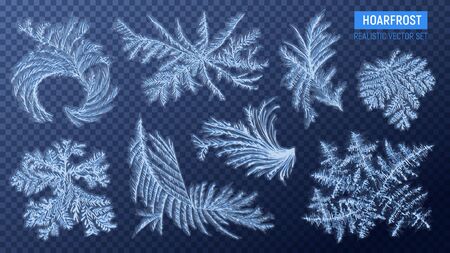 Realistic hoarfrost transparent set with isolated images of snowy swirls on transparentのイラスト素材