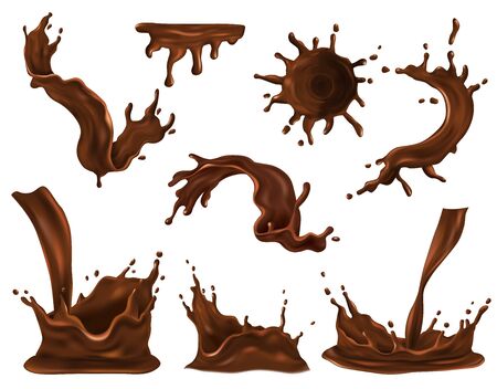 Chocolate splash swirl and drop realistic set isolated vector illustrationのイラスト素材