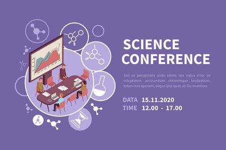 People at scientific conference isometric banner 3d vector illustrationのイラスト素材