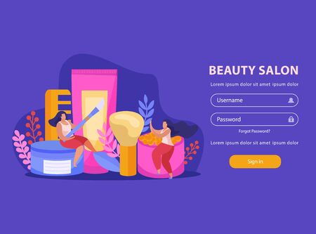 Beauty salon flat colored background with big headline and personal account interface vector illustrationのイラスト素材