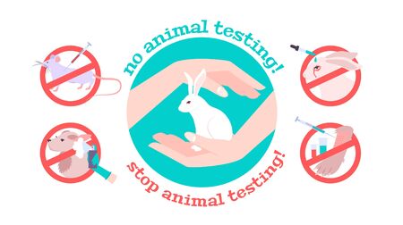 Stop animal testing concept with medicine and cosmetics symbolsのイラスト素材